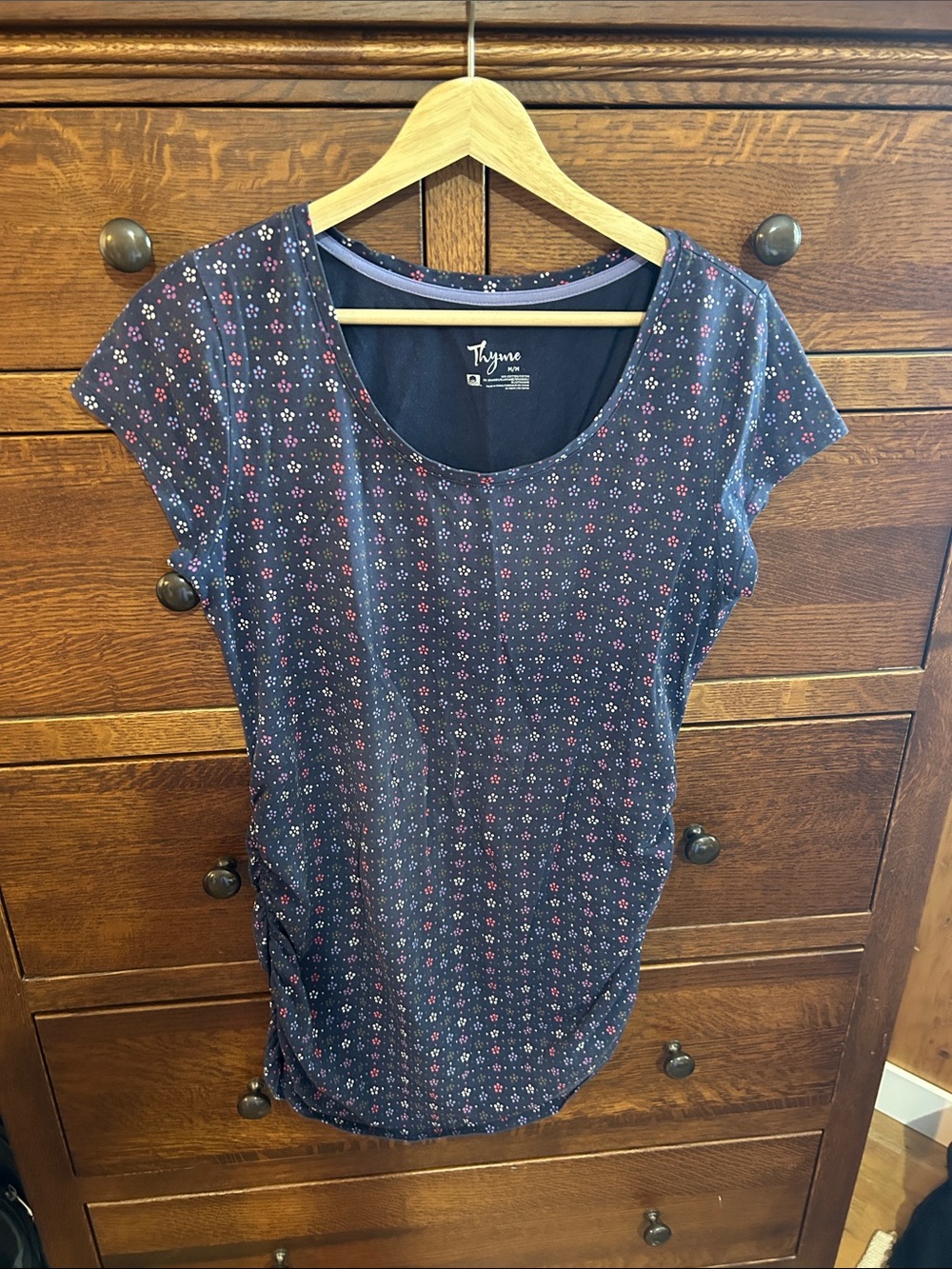 Maternity Navy Floral Scoop Neck Tee